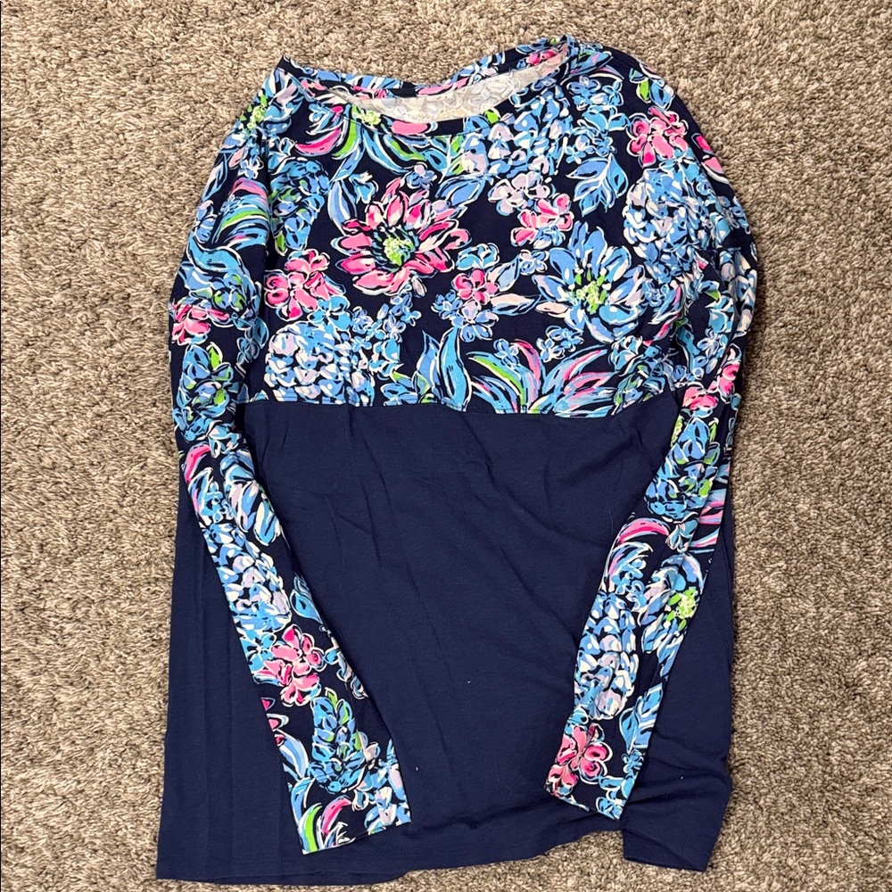 Lilly Pulitzer Navy Floral Long Sleeve Top